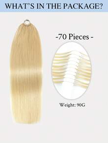 Extensii de păr croșetat Sraight Remy 100% păr uman, pre-separate, păr mătăsos, drept, cu pene, extensii de păr drepte, S613, blond miere, culoare aurie - S613 - Vizualizare 3