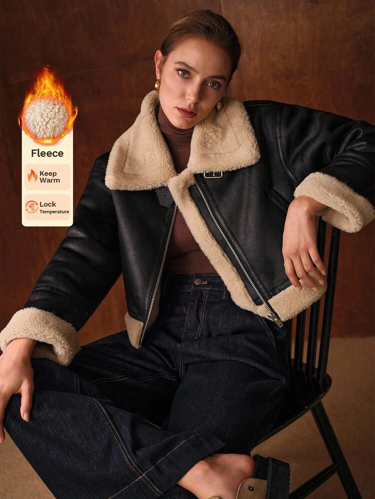 MOTF STUDIO CONTRAST FUZZY PANEL DROP SHOULDER OVERSIZE ZIP UP JACKET FOR AUTUMN/WINTER