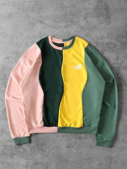 Sweat-shirt-shirt ample à blocs de couleurs pour hommes