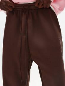 SUMWON Straight Fit Brown Sweatpants With Minimal Logo Branding For Casual Winter Comfort Plain - Black - View 6