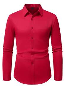 Manfinity Mode Plus Size Men's Solid Color Single-Breasted Casual Long Sleeve Shirt