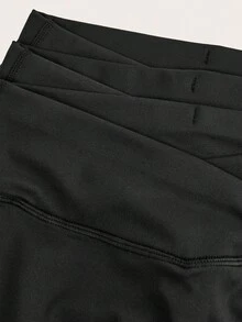 SHEIN Tween-Mädchen 3-teiliges schwarzes Leggings-Set, bequeme, lässige lange Hosen für den Alltag, Sport, Outdoor, einfarbig - Schwarz - Übersicht 3