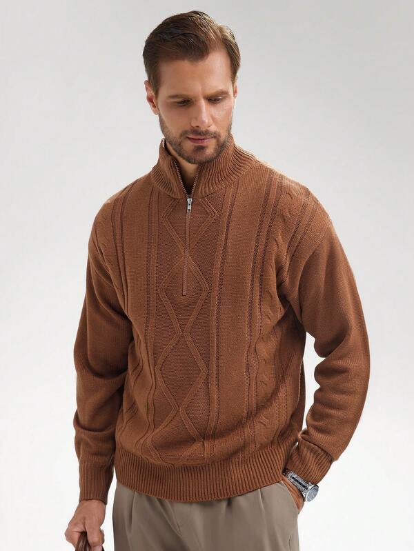 Manfinity CityGents Suéter casual con media cartera y cremallera de manga larga para hombre, otoño/invierno