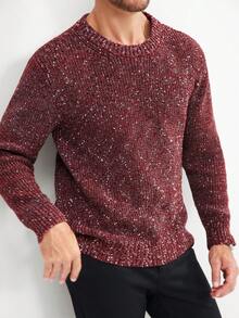 Manfinity CityGents Jersey de cuello redondo casual y versátil para hombre, de manga larga, para otoño/invierno - Burdeos - Ver 6