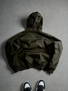 PAVTROS Áo khoác dài tay nam, áo khoác có mũ kiểu dáng thường ngày, màu trơn, tối giản, khóa kéo, thời trang đa năng, áo khoác dáng mở, kiểu dáng này là món quà tuyệt vời dành cho bạn bè, chồng, người thân. Áo khoác có mũ màu ô liu cho nam, áo khoác ngắn có khóa kéo cho nam, áo khoác công nghệ có khóa kéo. - màu xanh lá - Xem 2