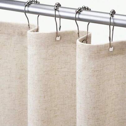 1pc Shower Curtain, Beige Linen-Like Fabric, Quick Dry Cloth, Bathroom Privacy And Decor Home Bathroom Decor Fall Decor Bathroom Accessories Back To School
