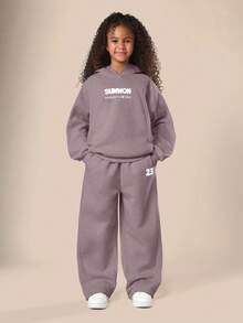 SUMWON Tween Hoodie And Sweatpants Co-Ord Set With Number Print Hood - Dark Grey - View 1