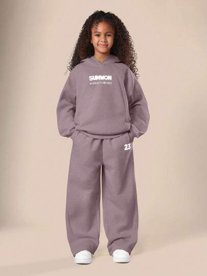 SUMWON Tween Hoodie And Sweatpants Co-Ord Set With Number Print Hood
