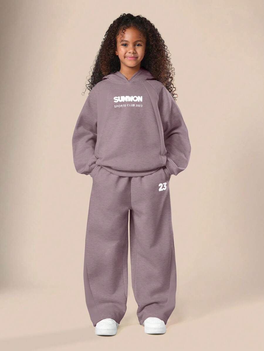 SUMWON Tween Hoodie And Sweatpants Co-Ord Set With Number Print Hood - Dark Grey - View 1
