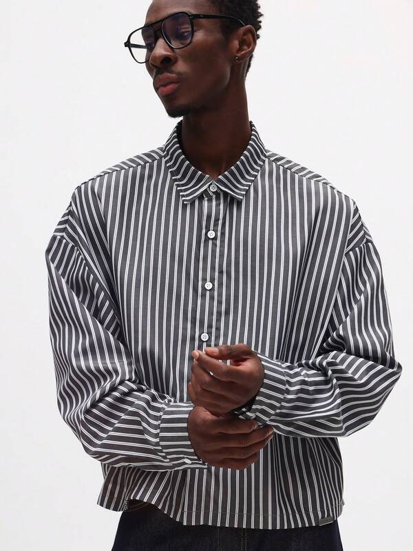 SUMWON Camisa casual de vestir de manga larga con botones y rayas, para oficina, negocios y uso profesional