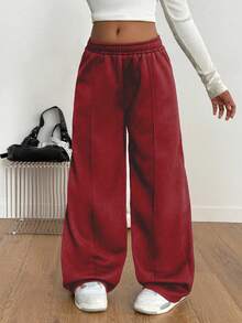 Sparklyn Tween Girls' Casual Street Chic College Style Thermal Lined Thick Sweatpants, Autumn/Winter - Burgundy - View 6