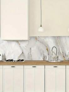 1卷加厚大理石纹防水防油污自粘墙纸卷，适用于厨房台面橱柜架衬垫抽屉装饰家居装修翻新 - 白金 - 查看 4