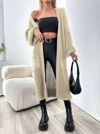 EURMUSE Damski kardigan w jednolitym kolorze, z luźnym, średniej długości dekoltem, długimi rękawami i kieszeniami, jesień/zima