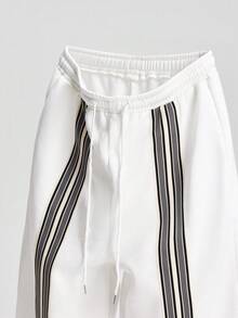 NEON BLANC Pantalones de chándal casuales de pierna ancha con cordón en la cintura y rayas para hombre - Blanco - Ver 3