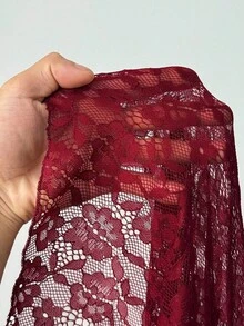 Sunspun Váy ren hở lưng màu đỏ tía gợi cảm và thanh lịch cỡ lớn dành cho nữ - Màu Đỏ Sâu - Xem 8