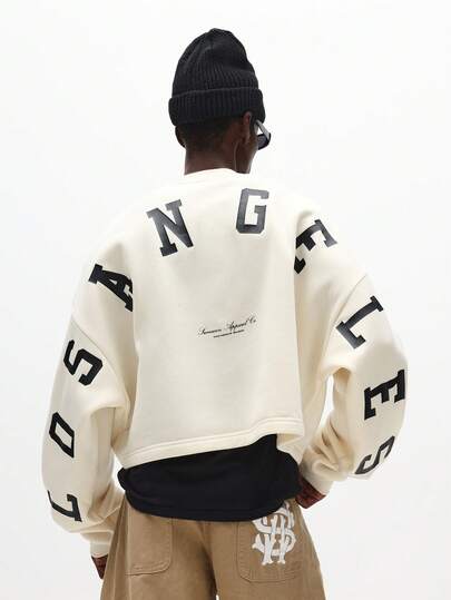 SUMWON Oversized Crop Sweatshirt mit auffälligem Buchstaben-Muster Design, lässiger Pullover Streetwear Langarm-Oberteil