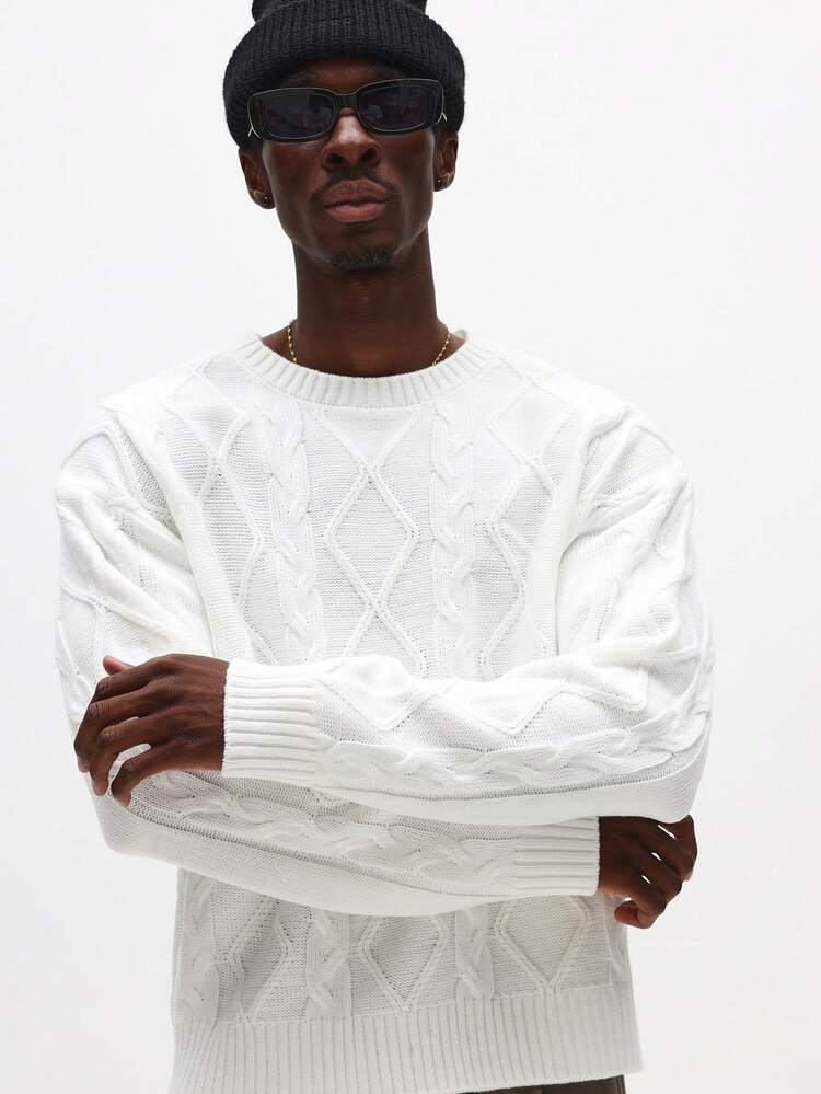 Cable Knit Crew Neck Pullover Sweater