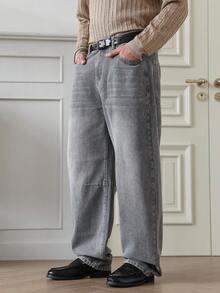 HUEFORM Quần jeans denim rách gối màu xám giặt phong cách đường phố giản dị, mùa thu - Xám - Xem 6