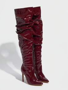 CUCCOO SZL Women's Stiletto High Heel PU Boots, Sexy Party Dance Boots, Wide Leg Boots, Pleated Boots, Thigh High Boots, Autumn/Winter For Christmas - Coffee Brown - View 4