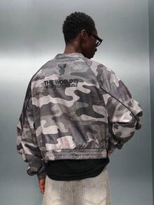 PLAYBOY X SUMWON Oversized Camouflage Cropped Sweatshirt With Raglan Sleeves And Print