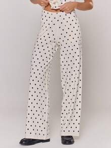 MUSERA Quần ống rộng phối dây rút đan chấm bi chỉ dành cho dịp Giáng sinh, đi chơi, mùa thu, mùa thu, đêm hẹn hò, mùa đông, ấm cúng - Màu be - Xem 2