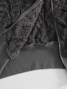 SHEIN 1 件女童连帽拉链开衫夹克，秋季短款针织图案毛衣外套 - 深灰色 - 查看 7
