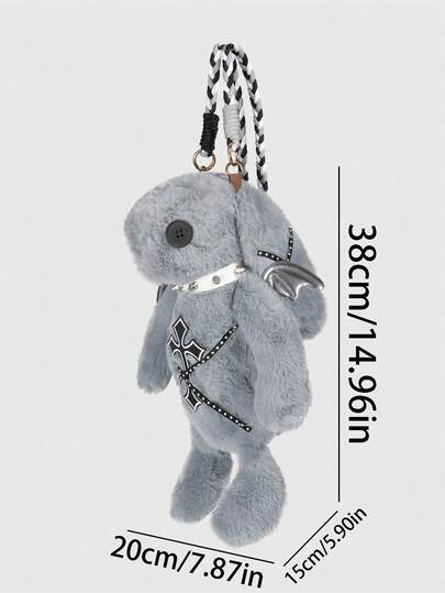 Grunge Punk 1pc Punk-Style Dark Cross Rabbit Backpack, A  Student Halloween Crossbody Bag, A Punk  Rivet Necklace Decoration Doll Bag, Suitable For Daily Travel, And Birthday Gifts