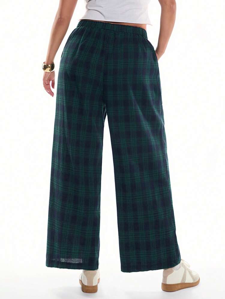 Solavibe Pantalones casuales de corte holgado con estampado de cuadros verdes, de ajuste relajado, adecuados para tallas grandes, para otoño/invierno - Multicolor - Añade 6