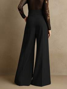 Anewsta Elegant High-Waisted Flared Leg Double-Button Suit Pants For Women, Chic Urban Style, New Year's