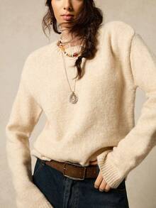 SoleilVie Premium aufgewerteter dicker Aprikosen-Rundhals-Pullover mit Wolle für Frauen