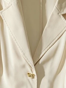 SHEIN Clasi Plus Size Women Fashion Elegant Lapel Collar Cinched Waist Single-Breasted Short Sleeve Dress, Suitable For Commuting In Summer