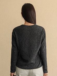 Dazy-Less 女士毛绒宽松商务休闲长袖T恤，拼色，适合秋冬季办公室穿着 - 深灰色 - 查看 4