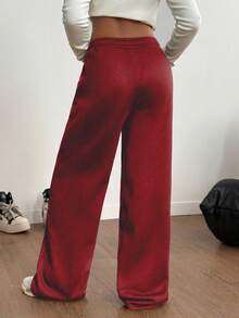 Sparklyn Tween Girls' Casual Street Chic College Style Thermal Lined Thick Sweatpants, Autumn/Winter - Burgundy - View 2