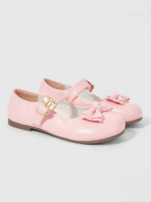 ROMWE Kawaii Women's Brown Loafers, Closed Toe Mary Jane Shoes, Bow Lace Lolita Ballet Flats - Pink - View 3