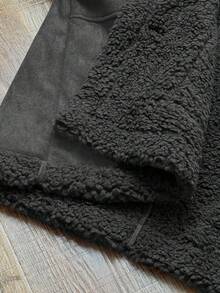 Sweetra Áo khoác ngắn tay dài lót nhung hươu thanh lịch cỡ lớn mới dành cho nữ, dài vừa, dày, mặc được cả hai mặt, mùa đông - Màu xám đen - Xem 6