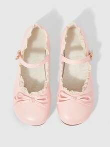 ROMWE Kawaii Women's Brown Loafers, Closed Toe Mary Jane Flats, Bow Lace Lolita Ballet Flat Shoes - Pink - View 1