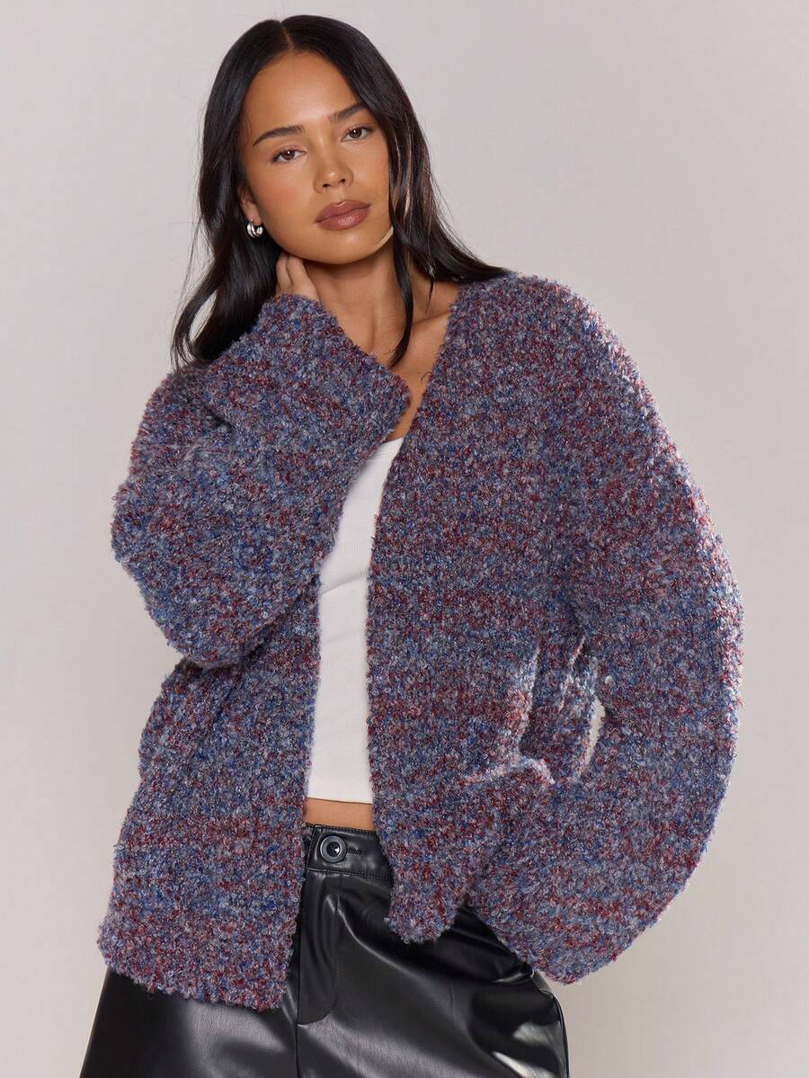 MUSERA Áo len cardigan tay loe dáng rộng, phong cách mùa xuân Y2K 90s, dễ thương, ngọt ngào, thích hợp cho sân bay, đi học, mùa đông và mặc hàng ngày. - Màu xanh hải quân - Xem 1