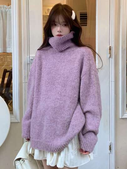 DAZY 女式高领宽松长袖休闲毛衣，秋冬