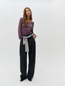 Nöista These Dark-Wash Jeans Feature A Relaxed Wide-Leg Silhouette With Soft Structure And Clean Seam Detailing. Designed For Comfort And Style, They Pair Effortlessly With Winter Tops And Jackets, Making Them Perfect For Everyday Wear, Casual Christmas Outings, Or Cozy Women's Winter Clothes Collections. - Dark Grey - View 9