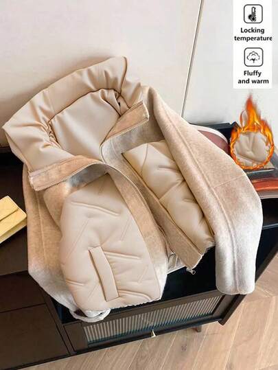 Franclia Franclia - European & American Fashion Elegant Versatile Patchwork Woolen Stitching Plaid Hooded Short Jacket, Women Autumn/Winter Clothing With Pockets, Women Winter Outerwear, Women New Year Jacket