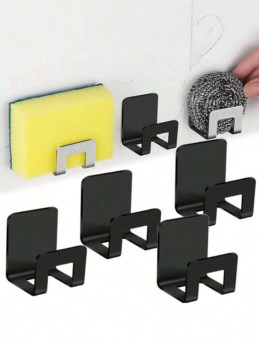 2pcs Stainless Steel Sponge Holder Adhesive Sink Drain Rack Kitchen Drying Rack Hanger Storage Rack Sink Accessories - Multicolor - View 1