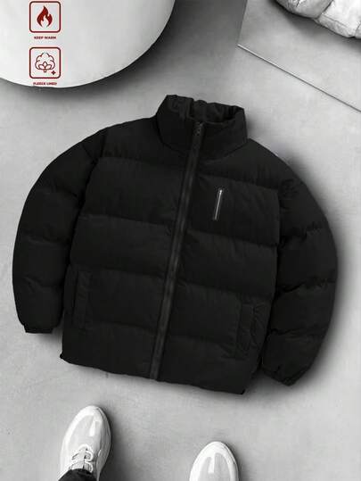 Manfinity Hypemode 男士纯色简约休闲高领长袖冬装外套，带保暖内衬