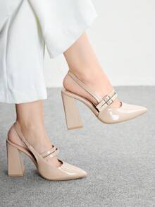 CUCCOO BIZCHIC Giày cao gót hở gót mũi nhọn màu mơ bóng, giày cao gót thời trang dành cho nữ, thích hợp để đi làm, hẹn hò, tiệc tùng, đám cưới - Màu be - Xem 3