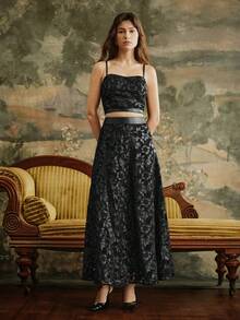 Anewsta 女士镂空刺绣优雅重磅半身裙，黑色 - 适合秋季、冬季、新年、派对、婚礼、优雅、时尚、别致、潮流、圣诞节、节日等场合 - 黑色 - 查看 6