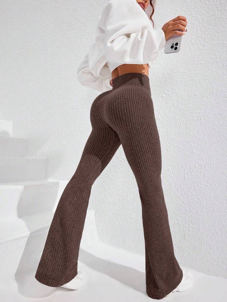 Dewbera Leggings de yoga de unicolor sin costuras de cintura alta, leggings acanalados marrones, leggings de yoga sin costuras, leggings para entrenamiento para mujeres, leggings de cintura alta, leggings de control de abdomen, leggings marrones - Marrón - Añade 5