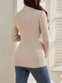 SHEIN Suéter de cuello alto acanalado de maternidad, capa base elástica y ajustada - Albaricoque - Ver 2