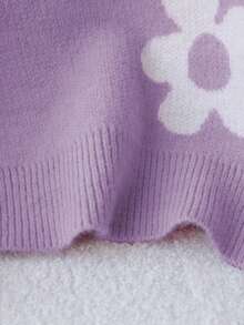 Sparklyn 2025 秋冬新款女式提花花卉学院风套头毛衣，休闲针织上衣 - 紫色 - 查看 4