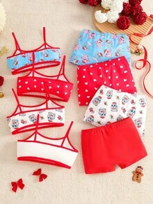 8pcs/Set Christmas Style Girls Kids Cute Rabbit Pattern Lovely Sweet Mori Style Camisole & Briefs Underwear Set - Multicolor - View 2