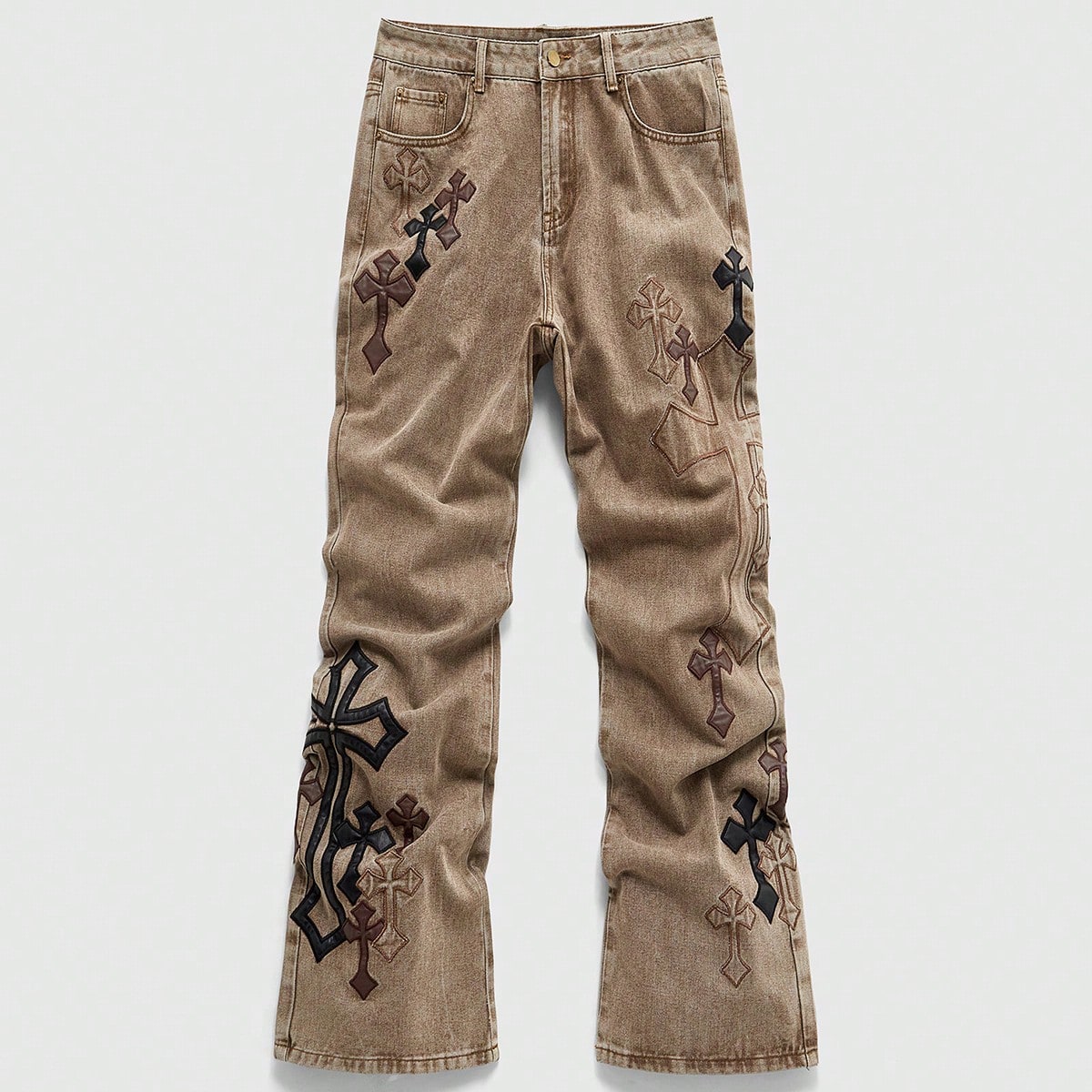Jeans de mezclilla casual lavados y vintage con bordado de cruz para hombres