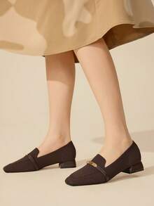 CUCCOO BASICS 女士时尚金属扣低跟乐福鞋 - 咖啡棕 - 查看 6